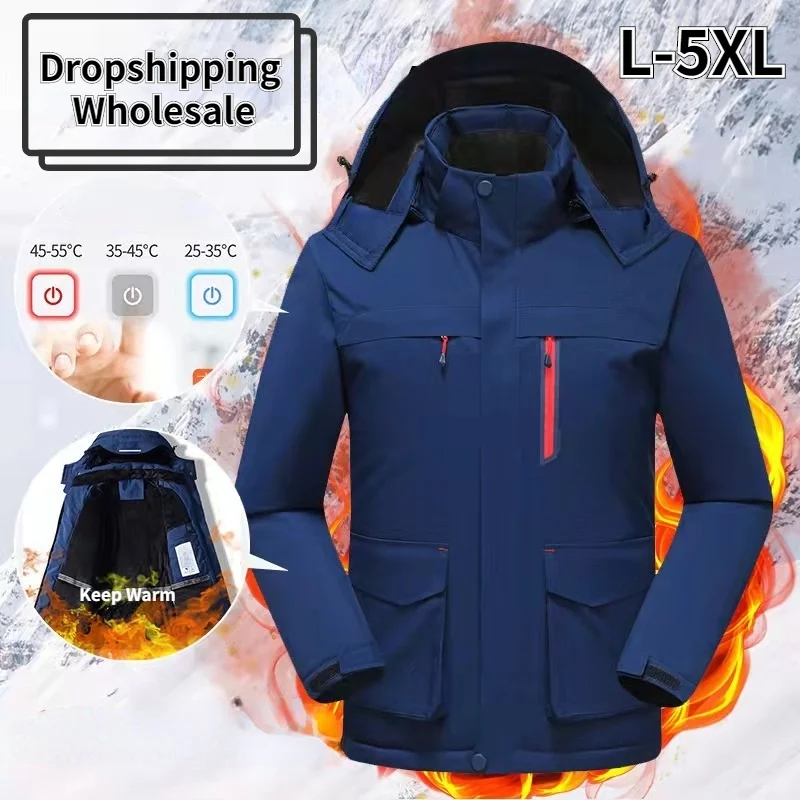 

Winter Men Jackets Heated USB Electric Self Heating Hooded Jacket Male Clothes Outdoor Clothing Mountain Wear Camping Coats