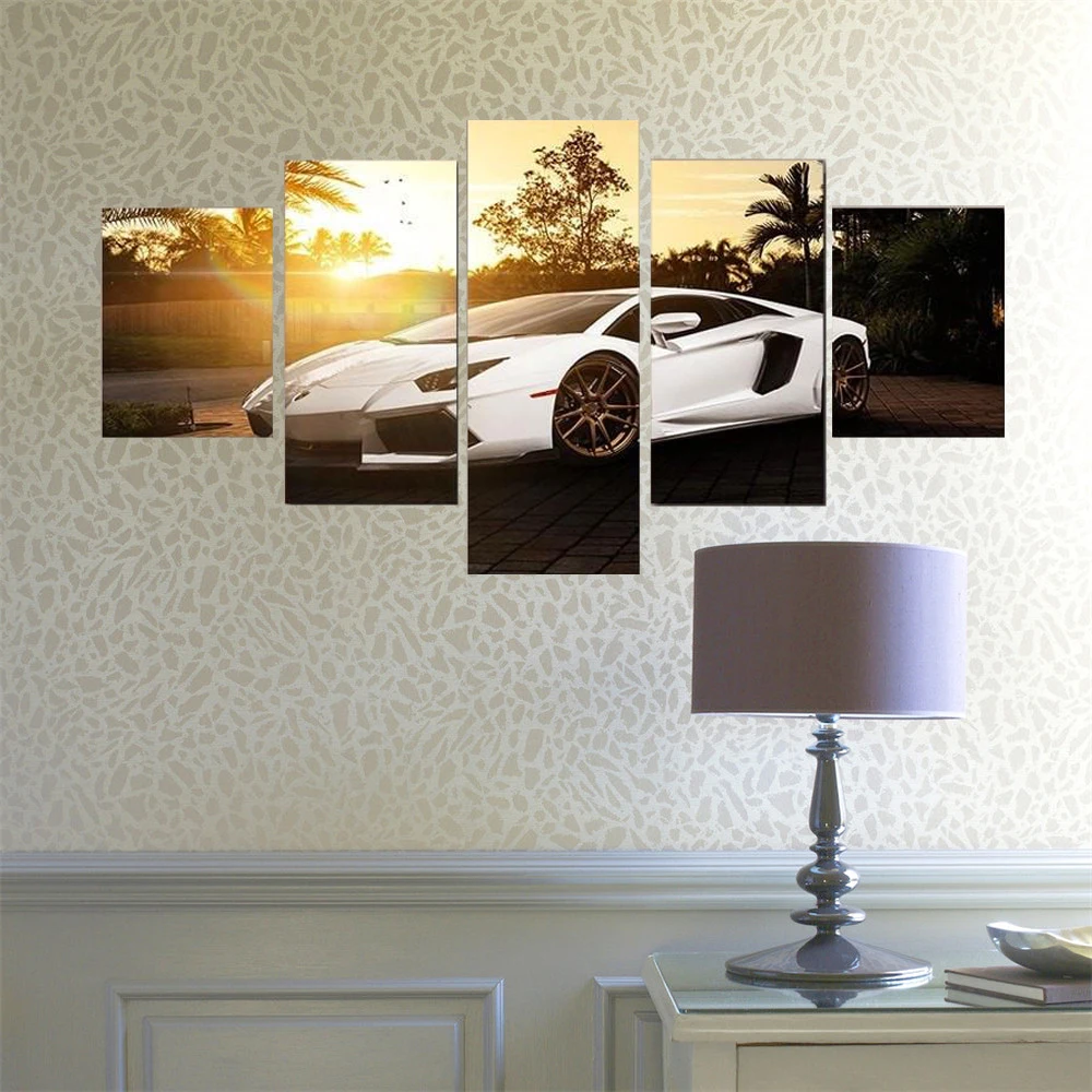 

5 Piece Wall Art Canvas Painting Still Life Charming Sports Car Poster Modern Home Decor Frame Bedroom Modular Picture