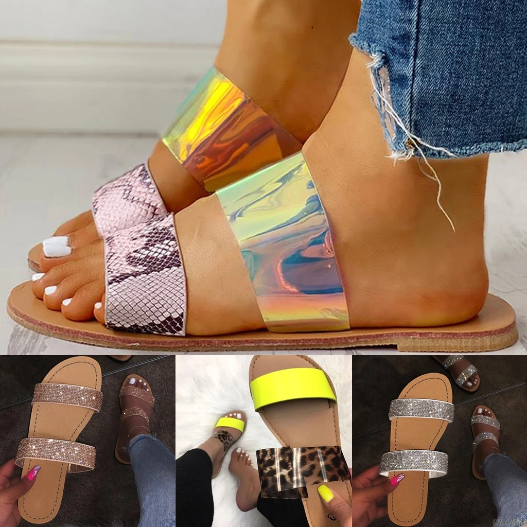 

Leopard Slippers Women's Summer Non-slip Slippers Monochrome Vintage Roman Plus-size Flat Slippers Sandals Shoes chaussure femme