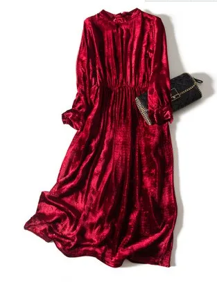 Длинное платье с длинным рукавом однотонное из шелка тутового шелкопряда и