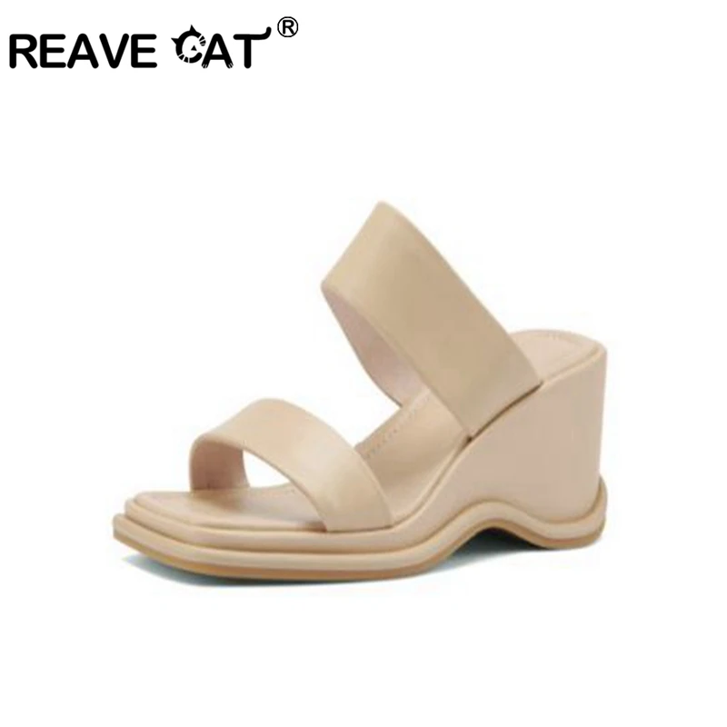 

REAVE CAT/женские сандалии из натуральной кожи с квадратным носком на танкетке; Женская обувь для игр; Для летняя мода на каждый день; Уличная об...