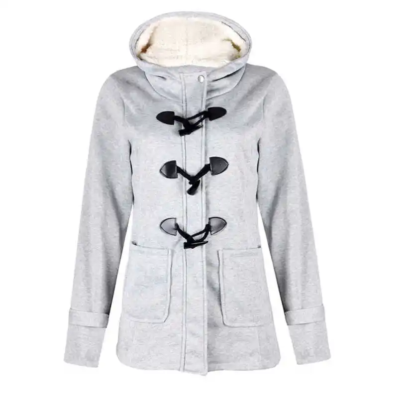 Fashion Outwear Windproof Coat  Hooded Jacket  Warm Women Mixed cotton classic cow horn leather button up coat