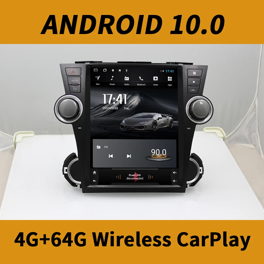 Tesla Экран навигации CARPLAY стерео для Toyota Highlander 2 XU40 2007 2013 андроид 10 GPS автомобиль