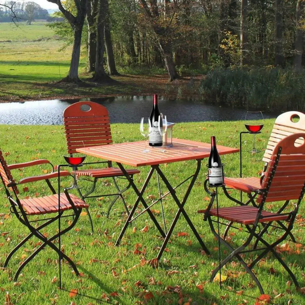 

7PCS Wine Glass Rack Beverage Drink Cup Holder Set Black Iron Wire Wine Stakes for Beach Outdoor Picnics Garden Villa Bar