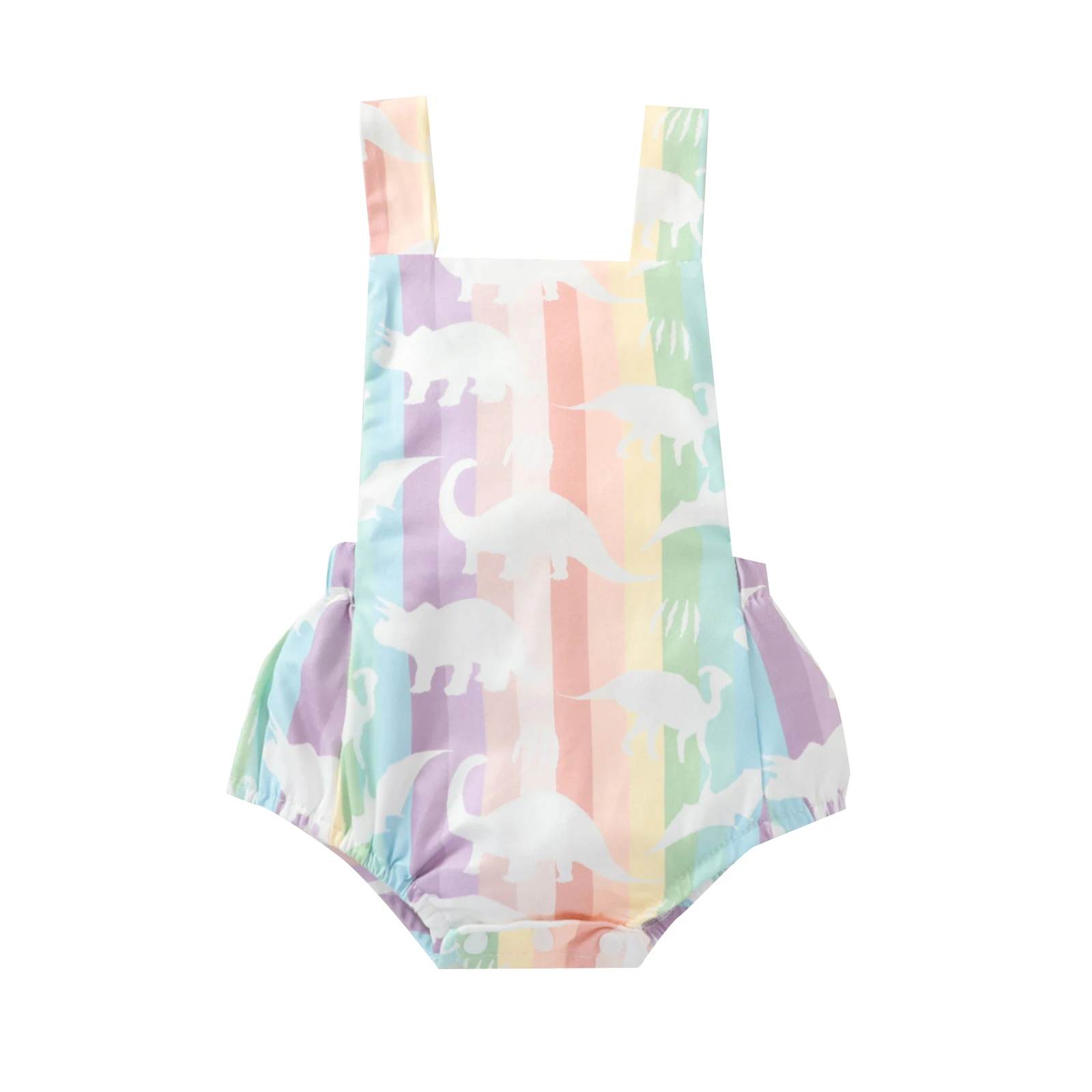 

Toddler Newborn Baby Clothes Dinosaur Print Short Romper Sleeveless Square Collar Backless Sling Jumpsuit Children's Clothing