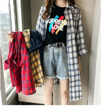 Стильная клетчатая рубашка Женская Студенческая свободная универсальная