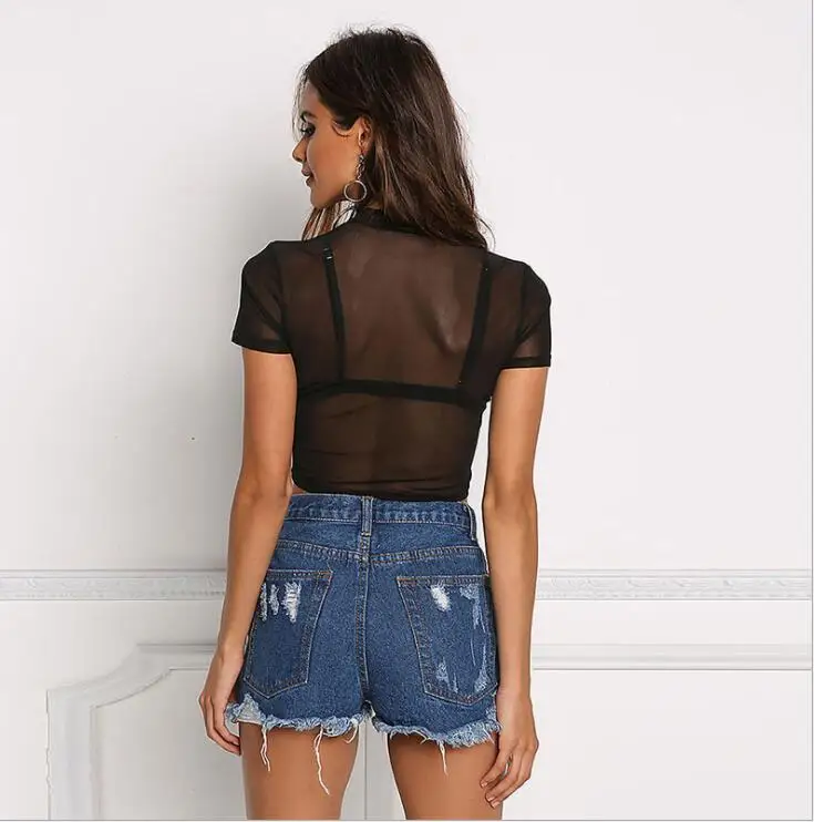 Женская прозрачная сексуальная летняя футболка топы с коротким рукавом и