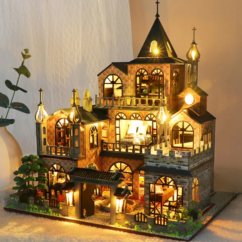 diy wooden doll house kit miniature with furniture light casa european villa dollhouse toys roombox for adults christmas gifts free global shipping