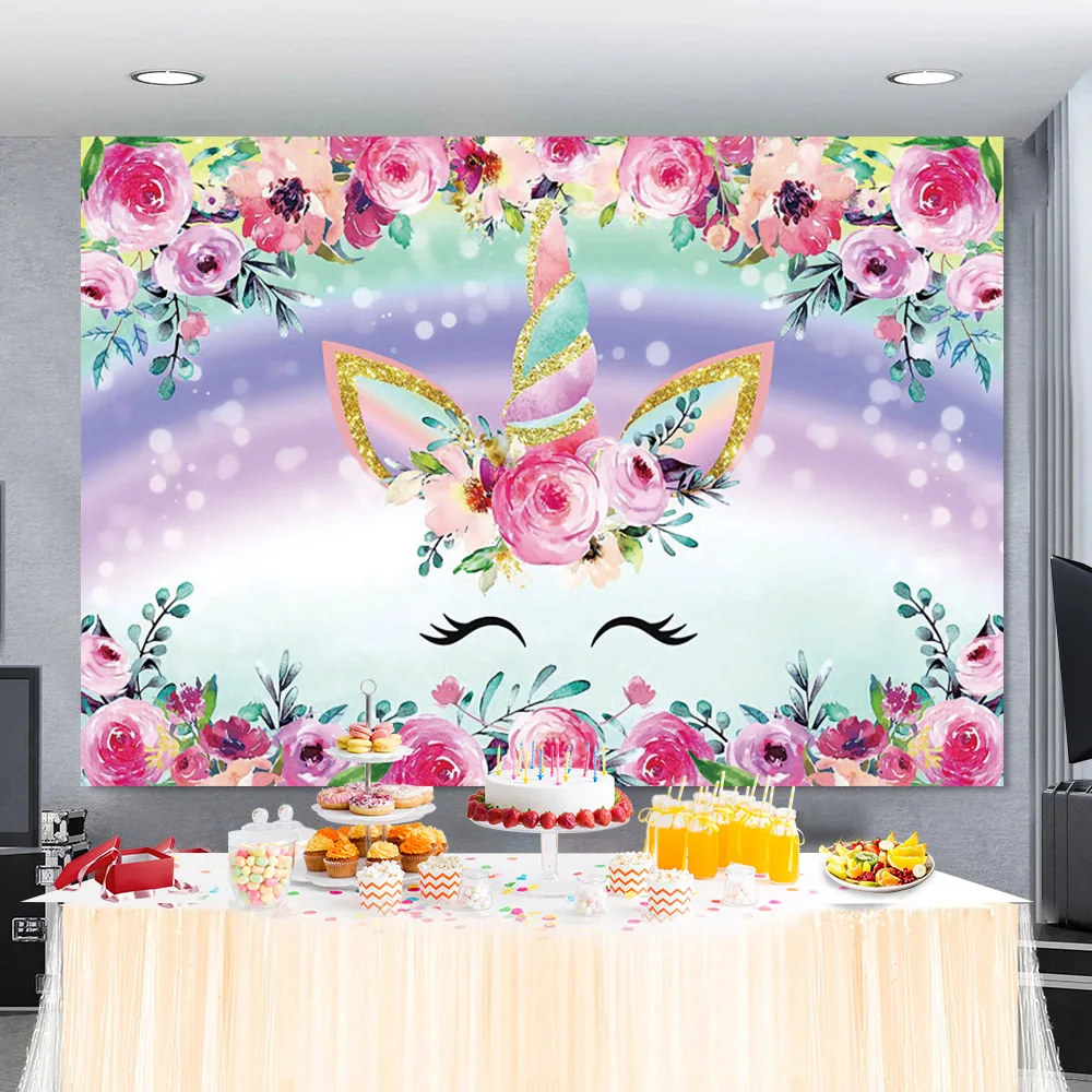 

Laeacco Unicorn Rainbow Backdrop For Photography Birthday Party Newborn Baby Shower Customized Photozone Photographic Background