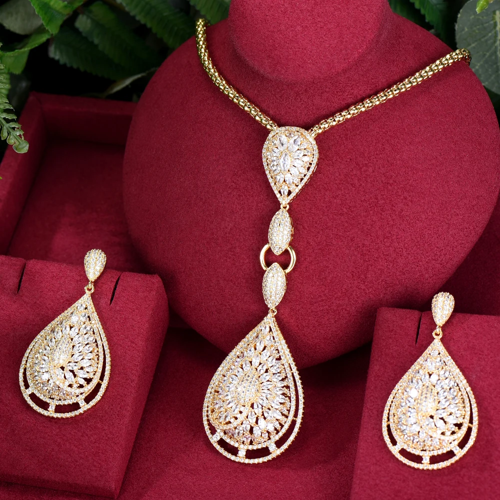 

2 шт., Женский комплект из колье и серёг, с фианитом