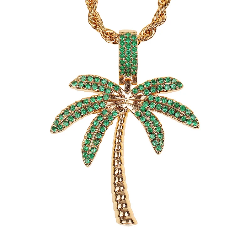 

Tropical Plant Palm Coconut Pendant Necklace Fine Green Crystal Zirconia Choker For Women Lover Best Holiday Jewelry Gift