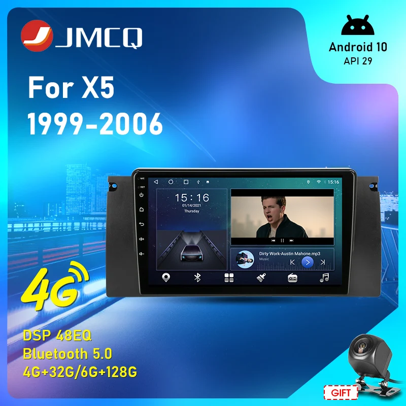 Автомагнитола JMCQ 2 din Android 10 для BMW X5 E39 E53 1999 2000 2001 2002 2003 2004 2006 мультимедийный