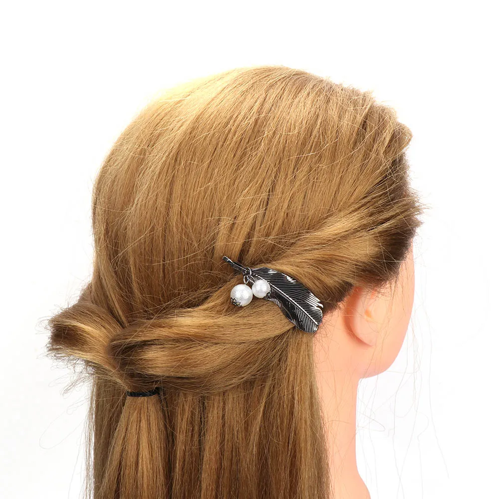 2019 винтажные в виде листика из перьев металлическая заколка для волос стиле панк
