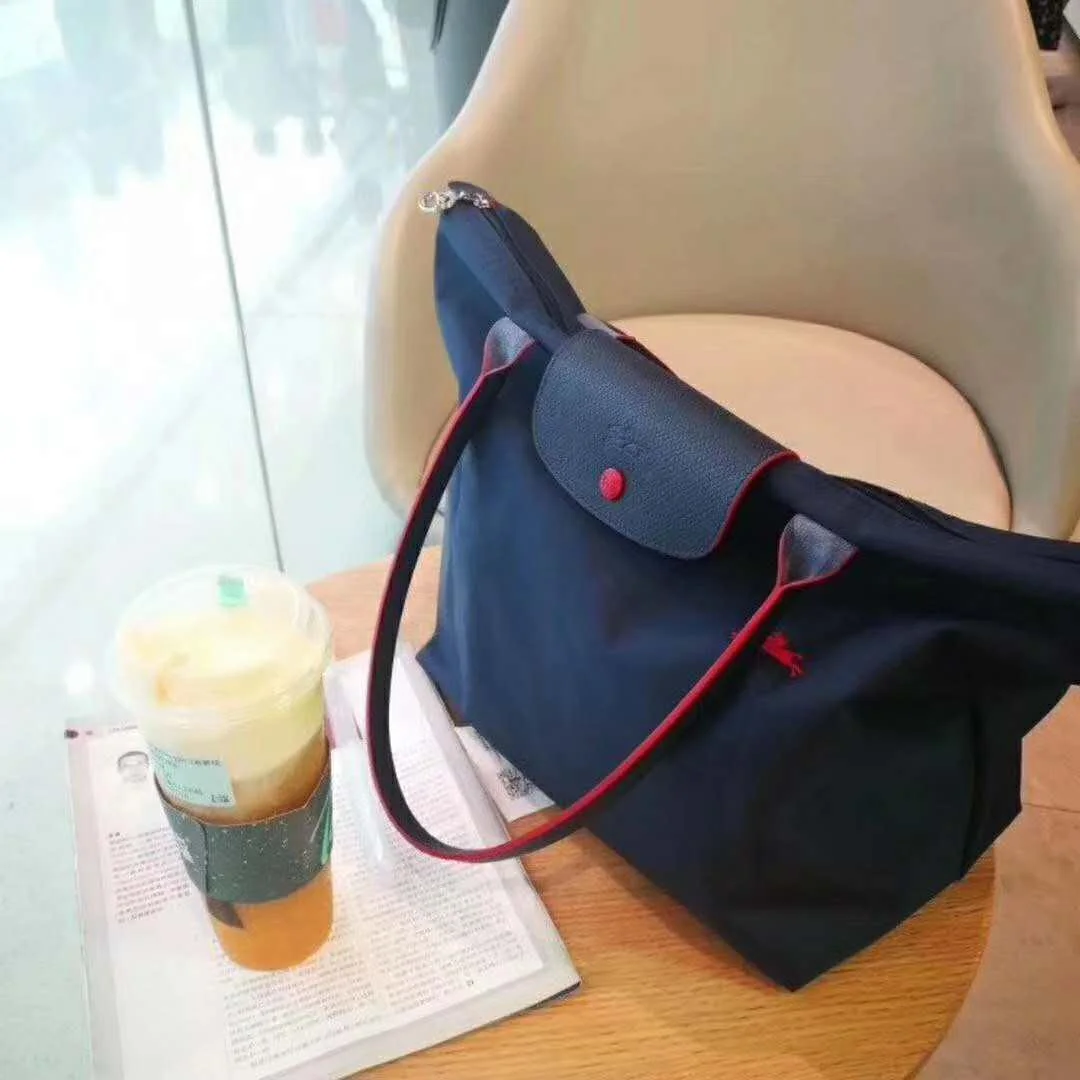 

Longxiang 70th Anniversary Single-shoulder Dumpling Bag Oxford Cloth With Leather Big Shopping Bag Waterproof Tote Commuter Bag