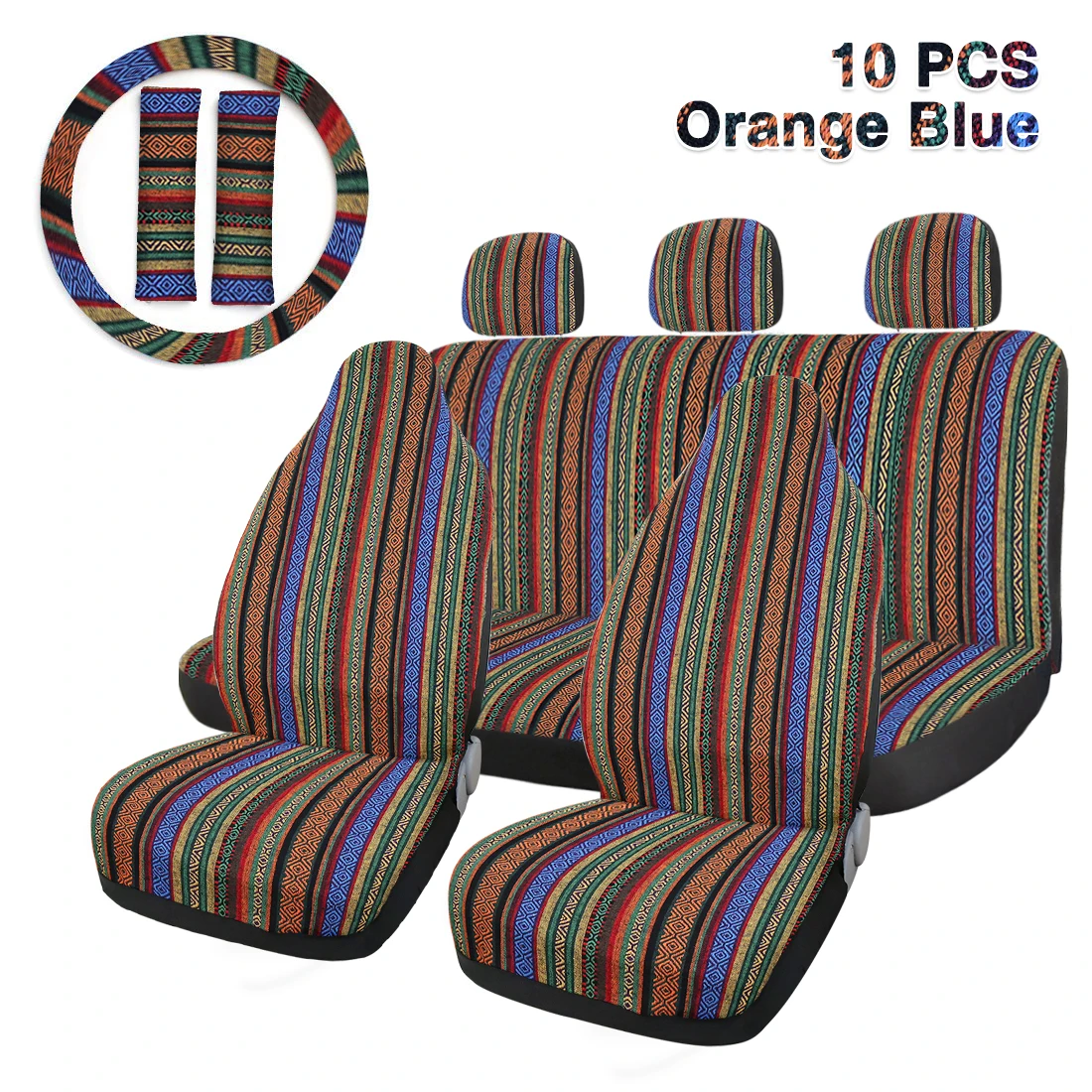 Orange Blue(10pcs) X Autohaux чехлы для сидений автомобиля набор Baja Седло Одеяло переплетение Универсальный подходит для большинства автомобилей чехлы с крышкой рулевого колеса протектор - Название цвета: Orange Blue(10pcs)