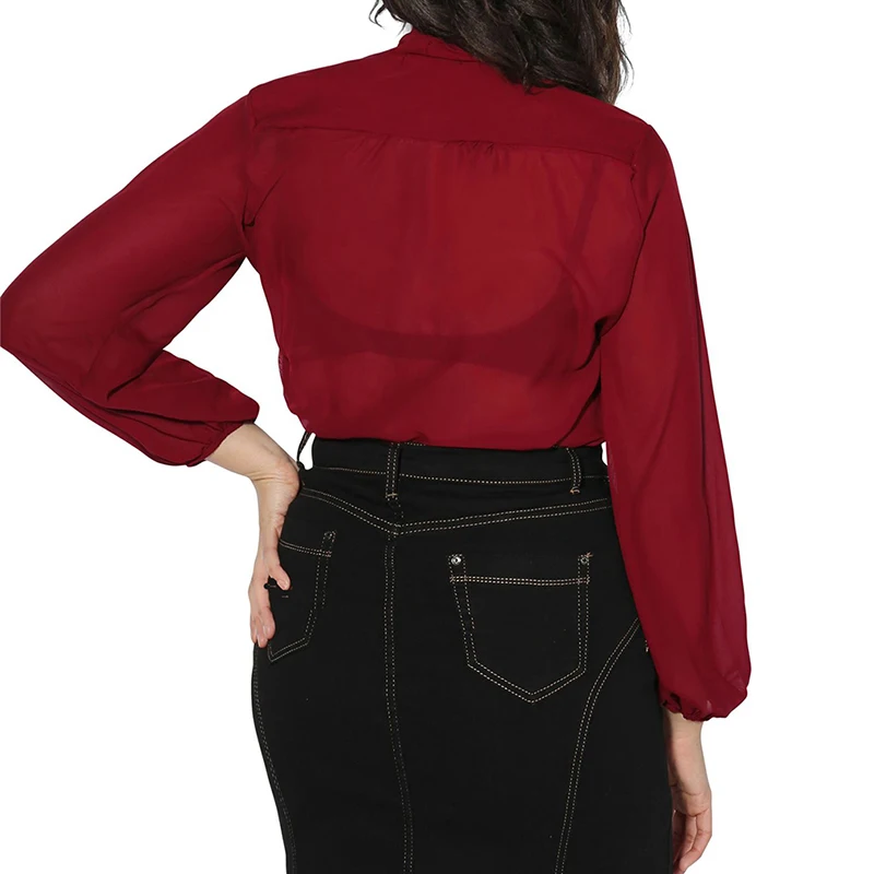 

Chiffon Blouses Women 2020 Autumn Fashion Long Sleeve V-neck Black Shirt Office Blouse Slim Casual Tops Female Plus Size