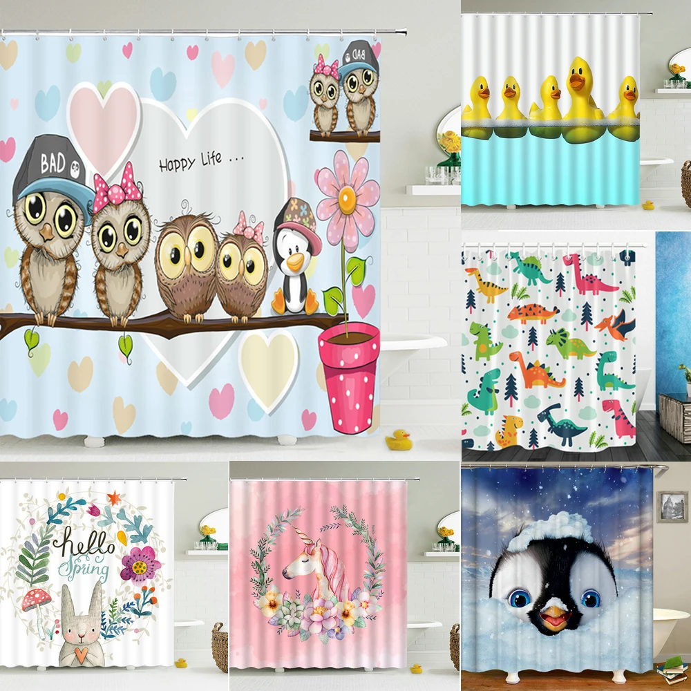 Милые занавески для душа с рисунком совы ванная комната водонепроницаемая