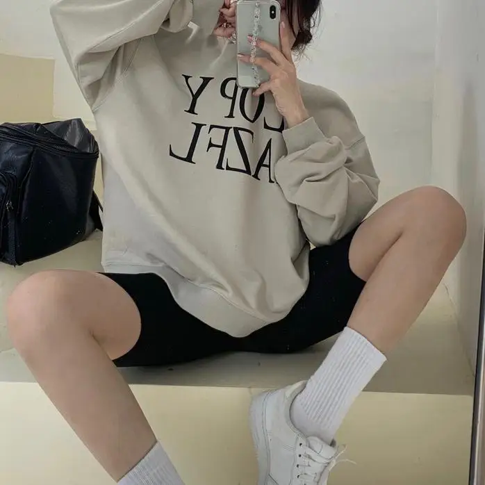 

ZHISILAO Harajuku Letter Pullover Sweatshirt Women O-neck Long Sleeve Hoodie Oversize Autumn 2020 Streetwear Hoody Pull Femme