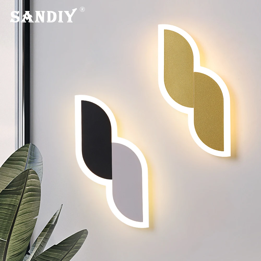 

Modern Led Wall Lamps Novelty Nordic Sconces Leaf Shape Bedroom Light for Bedside Kitchen Corridor Black Gold Indoor Lightings