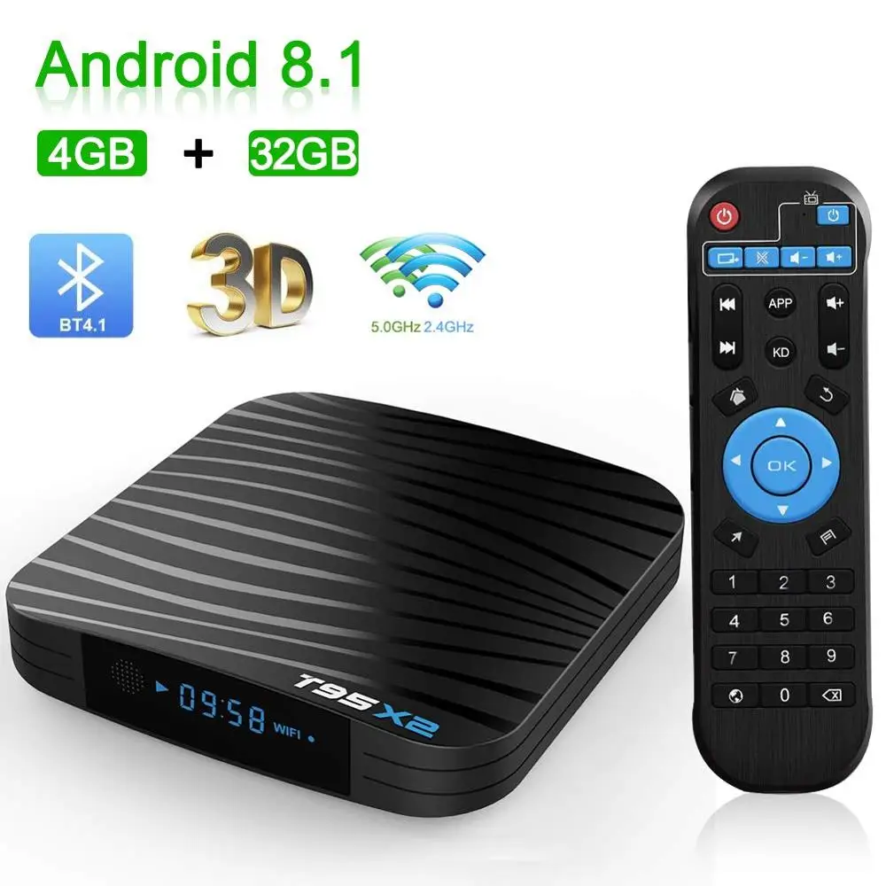 Смарт ТВ приставка Ilebygo T95X2 Android 8,1 4 ГБ 32 ГБ 64 Гб четырехъядерный процессор Amlogic S905X2 H.265 4K медиаплеер Youtube телеприставка - Цвет: 4GB 32GB