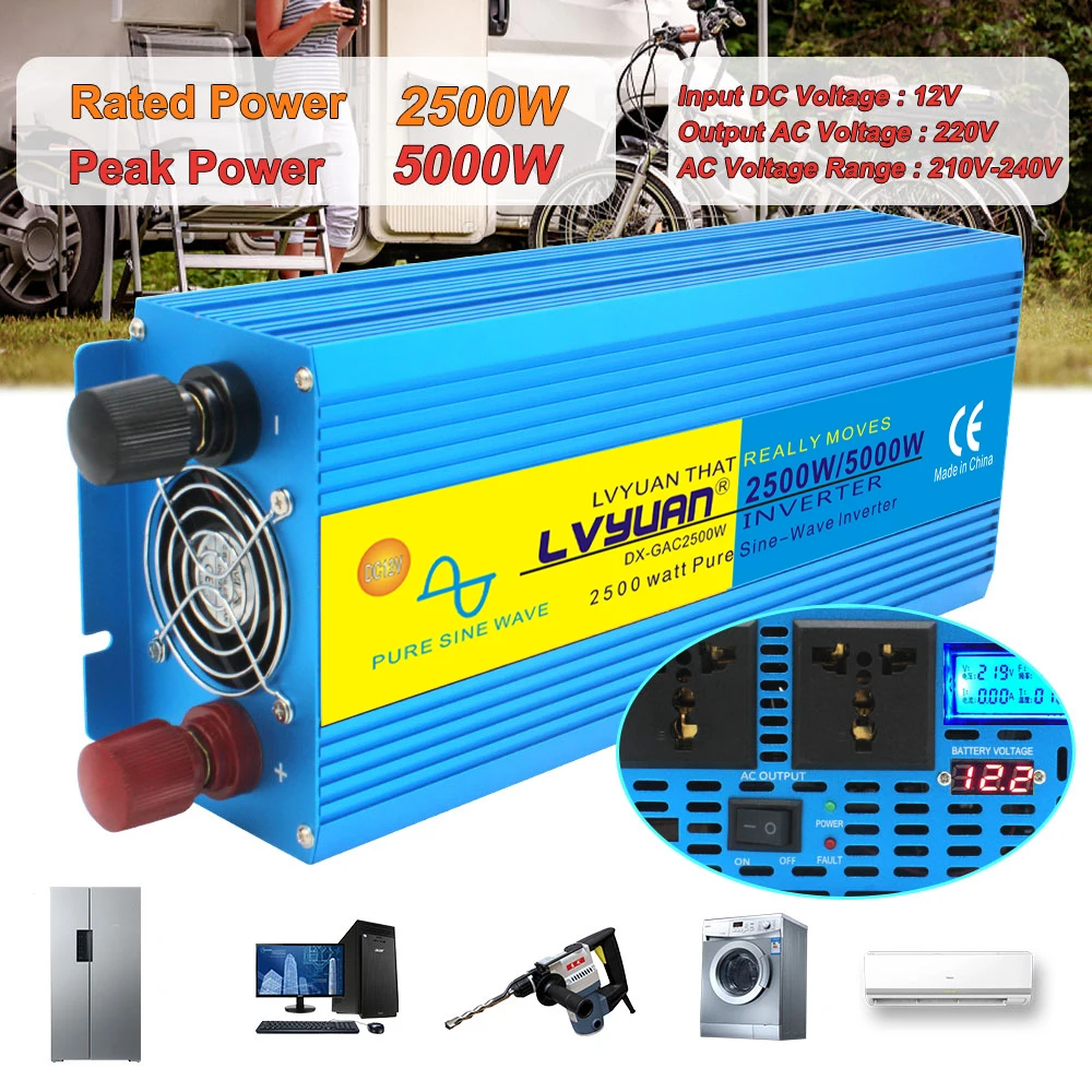 $59.99 2000W 3000W 4000W LED Display Inverter DC 12V To AC 220V Pure Sine Wave Transformer Voltage Converter 12 220 Power Auto Inversor