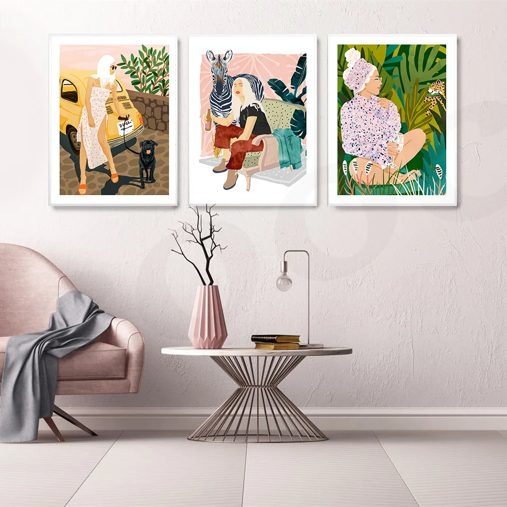 

Modern Jungle Woman with Animal Canvas Art Paintings for Living Room Bedroom Posters and Prints Wall Poster Home Decor