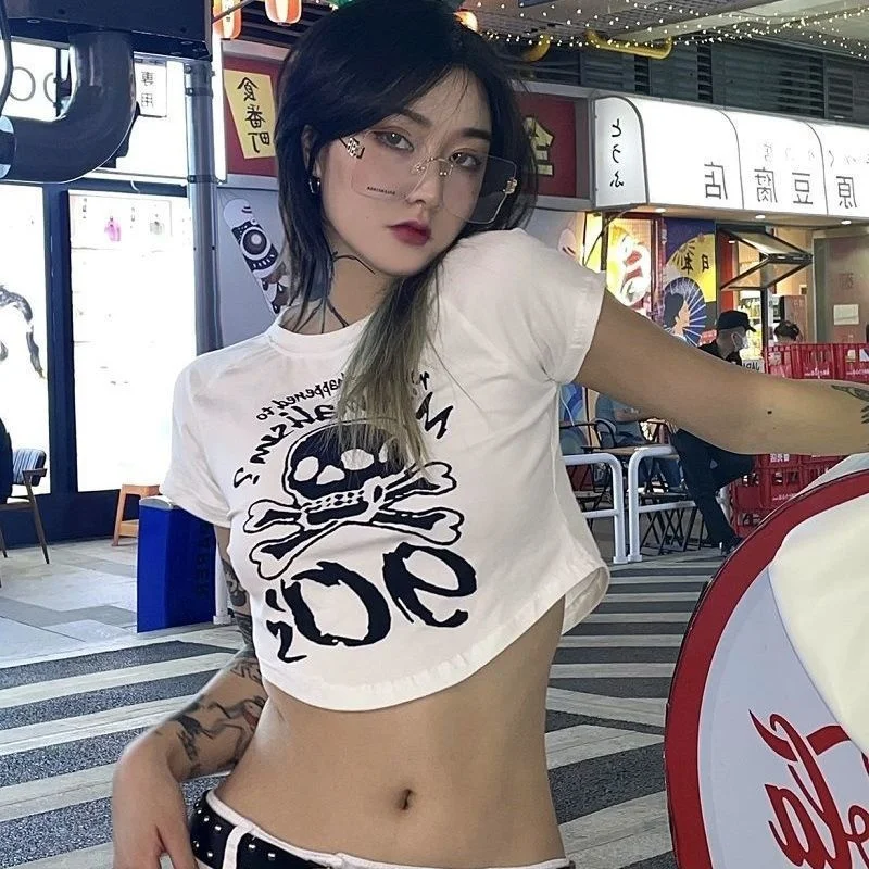 

Y2KROBE Emo Y2k Fairy Grunge Crop Top Harajuku Gothic Egirl Punk Graphic Print 90s Aesthetic Streetwear Women New Clothes Kawaii