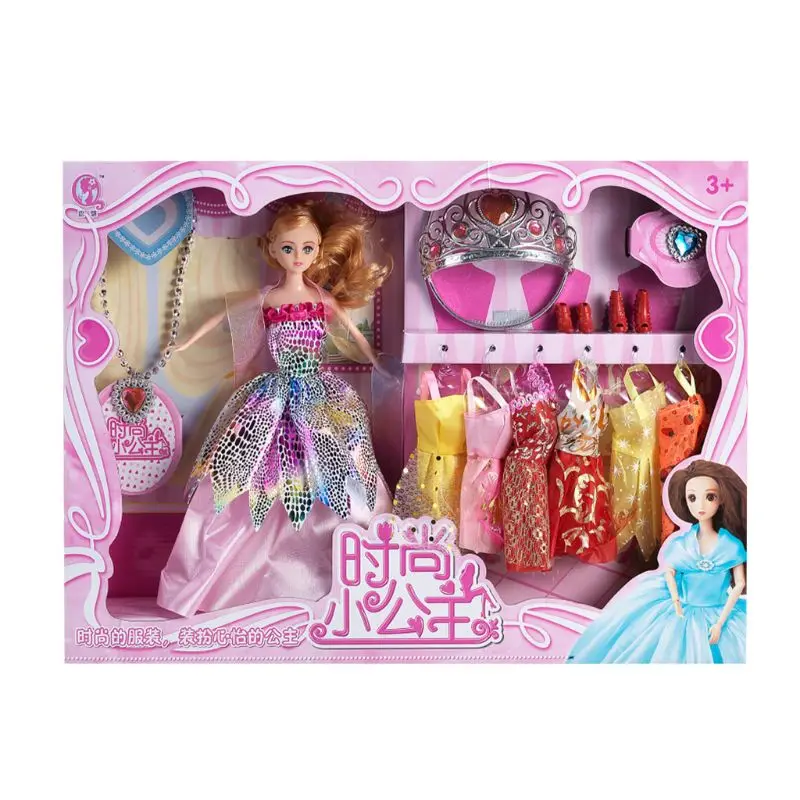 

Dolls Dressup Set Girls Toys Dresses Shoes Crown Role Play Kids Gift