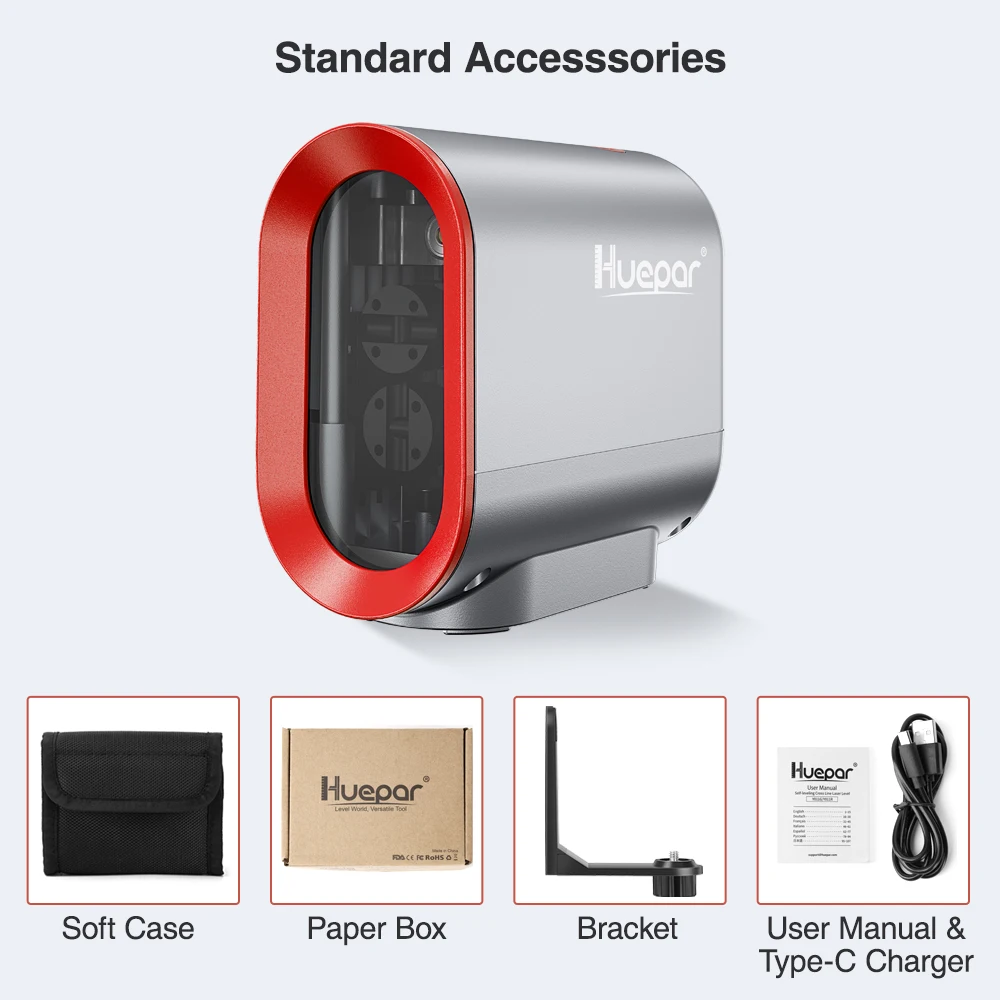 Huepar 2 lines Self-leveling Laser Level &amp Li-ion Battery self-leveling Red Beam Cross Line with Pulse Mode adapter laser Tool |