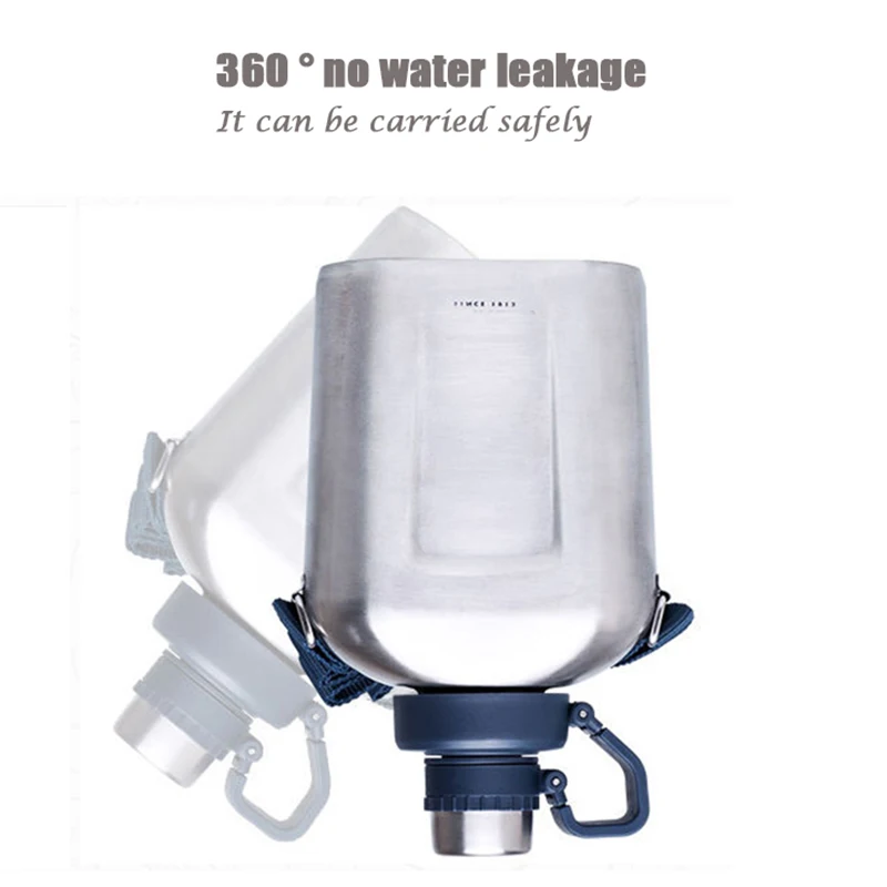 Вместительная бутылка для воды 1 л из нержавеющей стали с ремешком спортивная