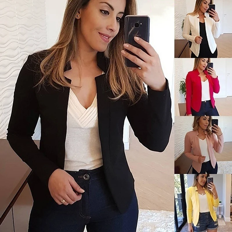 

Women Blazer Fashion Spring Business Formal Blazers Lady Office Casual Suit Solid Jackets Coat Long-sleeved Slim Blazer