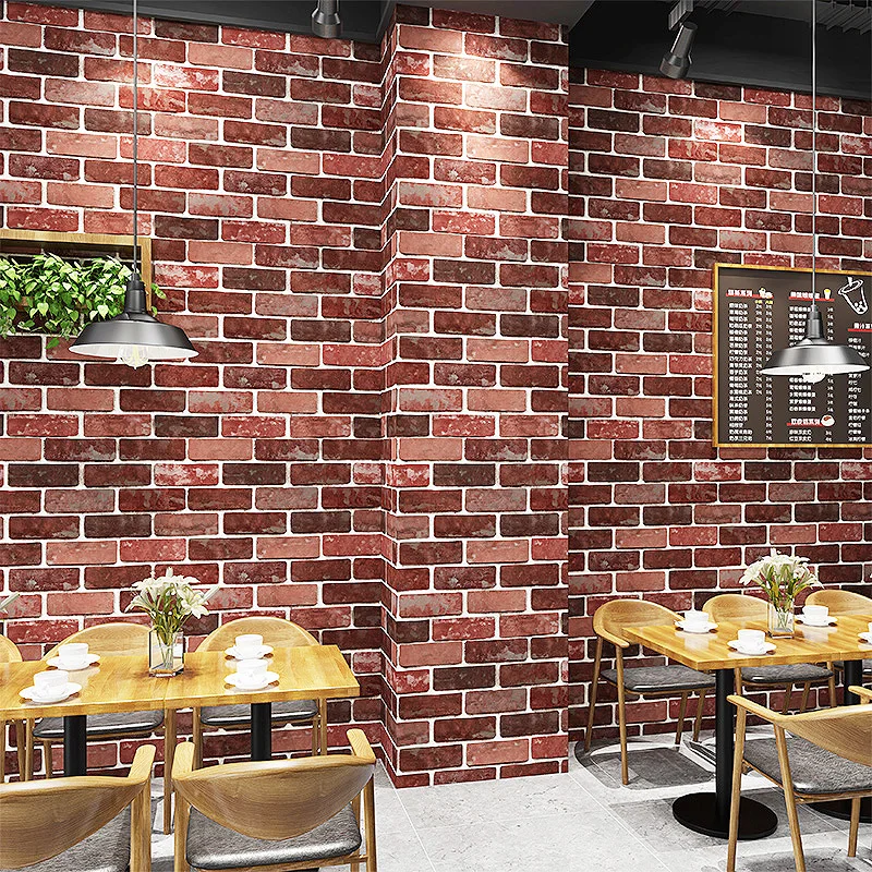

Vintage 3D Brick Wall Stickers PVC Waterproof Wallpaper Living Room Restaurant Cafe Bar Wall Decor Stickers Retro Contact Paper