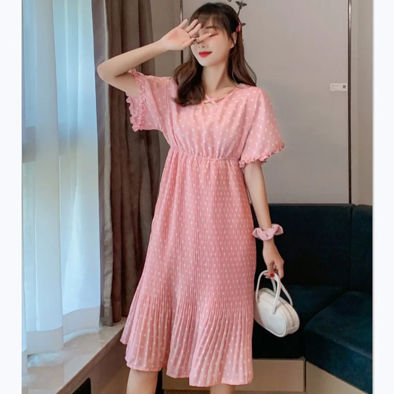 Шифоновые летние платья для беременных свободная плиссированная повседневная