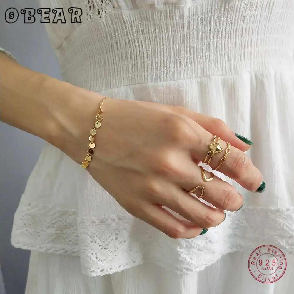 Женские браслеты с геометрическим диском OBEAR из стерлингового серебра 925 пробы