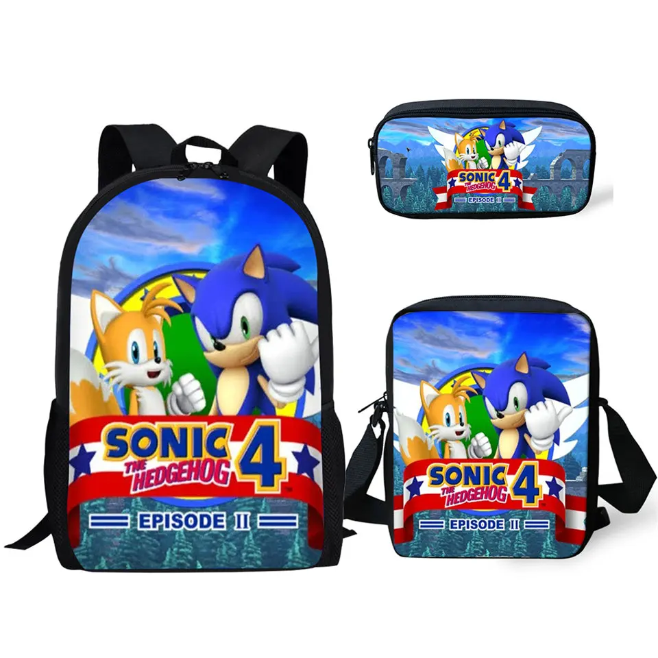 Модный комплект из 3 предметов рюкзак Sonic The с рисунком ежа школьные сумки для