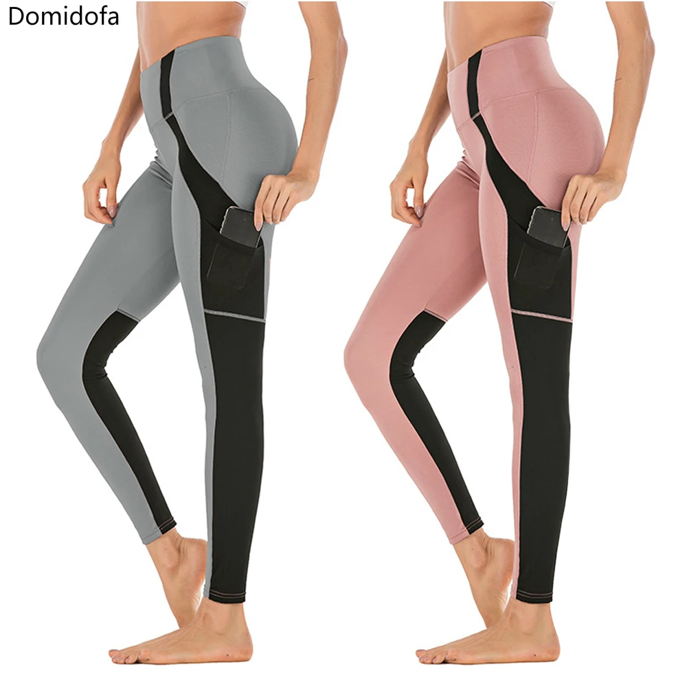 

Leggings Motion Hit Color Split Joint Underpant Side Pocket Mobile Phone Gauze Self-cultivation Woman Spandex Yoga Pants