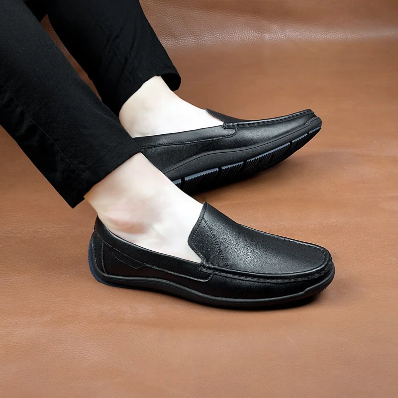Туфли мужские из натуральной кожи без застежки лоферы повседневная обувь для