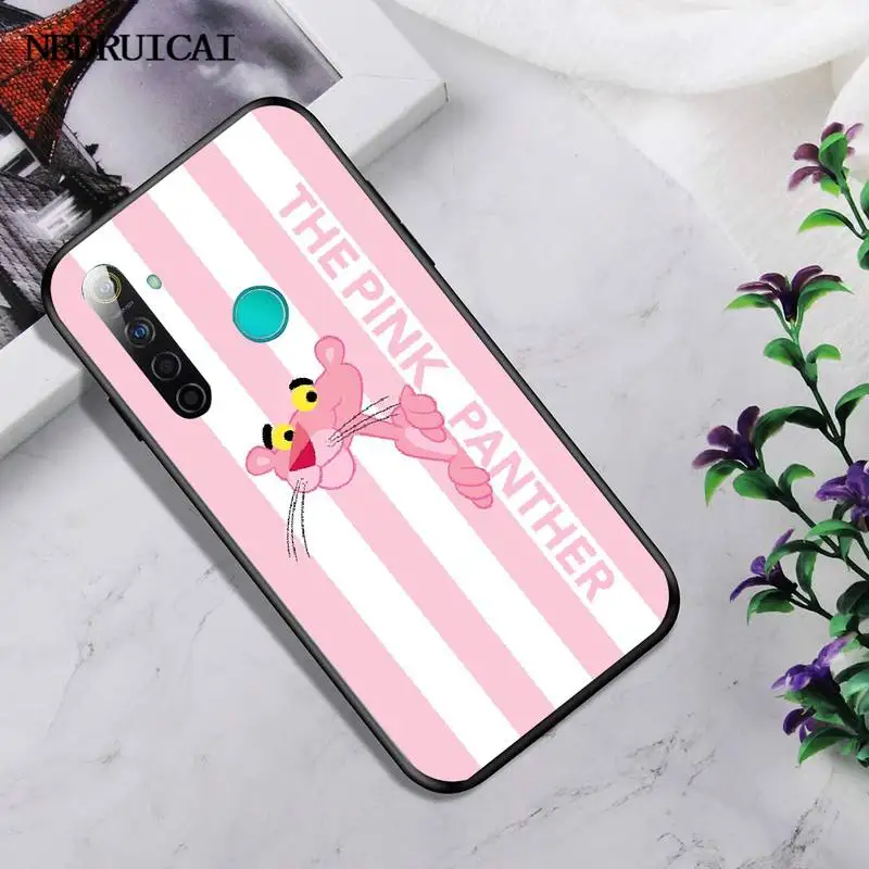 

PENGHUWAN Lovely Pink Panther Black Soft Shell Phone Case Capa For OPPO Realme 5 3 2 Pro F7 F9 F11 F3 RENO Cover