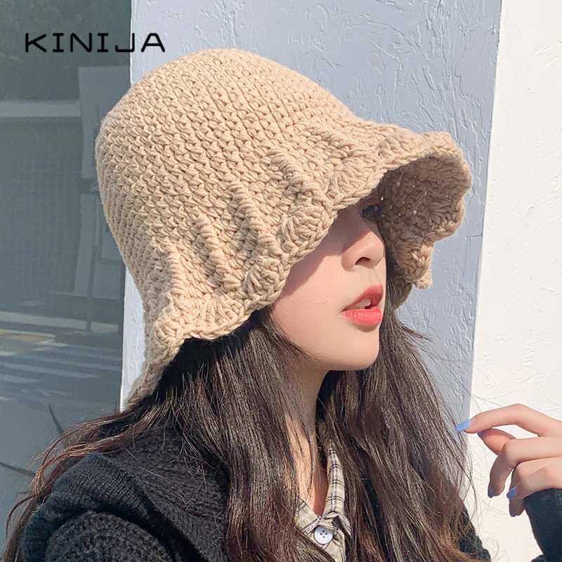 Зимняя шерстяная Панама Женская однотонная рыболовная Кепка осенняя Корейская