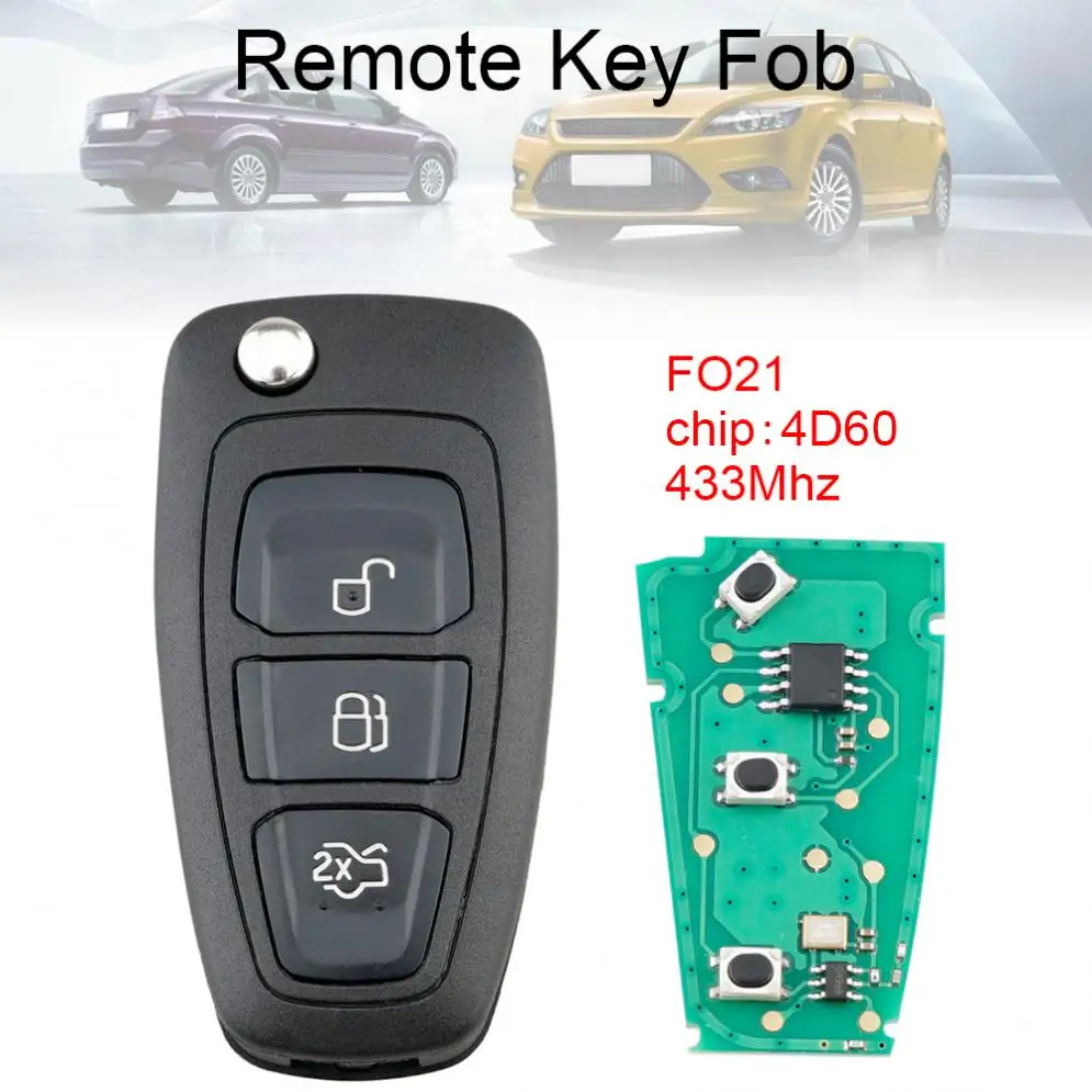 

433Mhz 3 Buttons Flip Remote Key Fob with 4D60 Chip and F021 Blade Fit for Ford / Focus / Mk1 / Mondeo