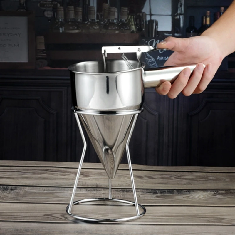 

Pancake Batter Dispenser Stainless Steel Handheld Stirring Separator Baking Cupcakes Pancake Separator Measuring Cup Funnel