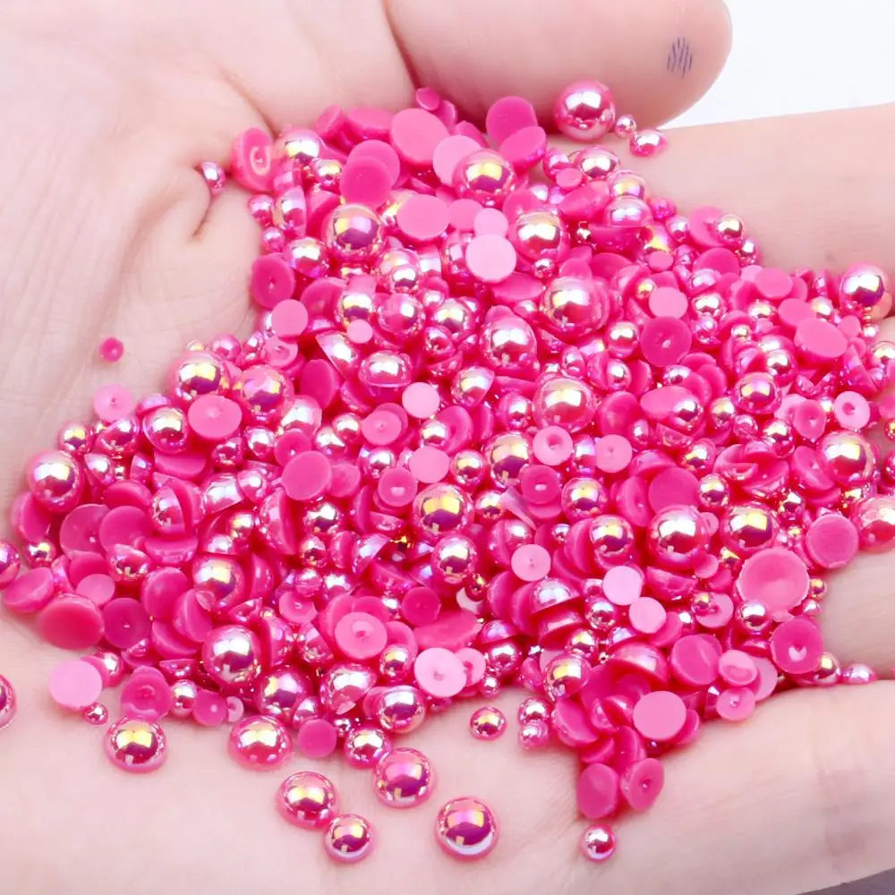 

1.5-12mm Rose AB Half Round Craft ABS Resin Pearls Flatback Scrapbook Glue On Beads For 3D Nails Art Backpack Design Decorations