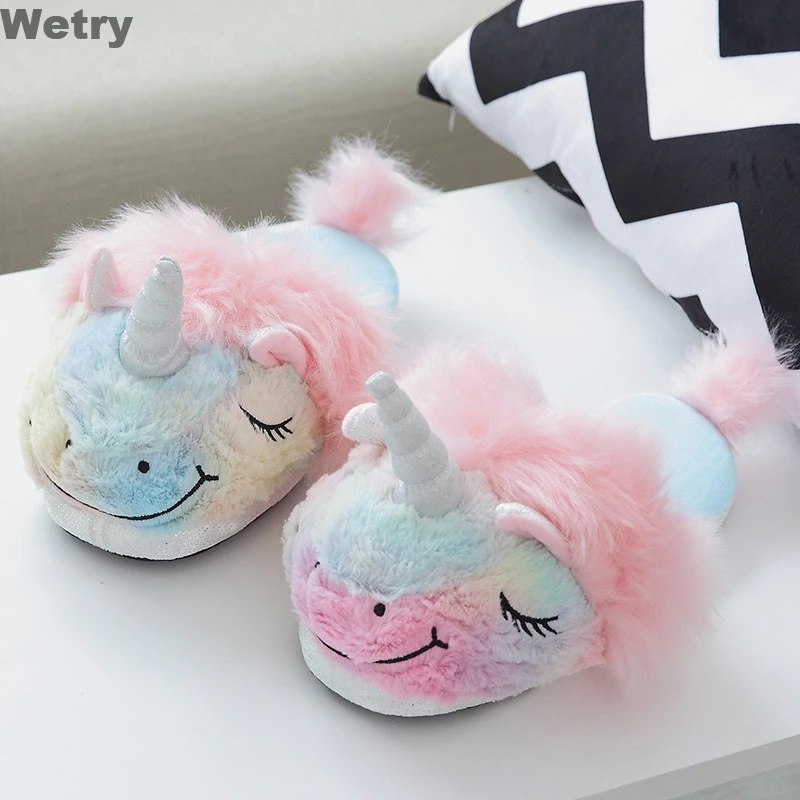 

Plush Unicorn Slippers Adult Women 2020 Girls Anti-Slip Indoor Home Slippers UnicornShoes Bedroom Fluffty Warm Winter Soft Grown