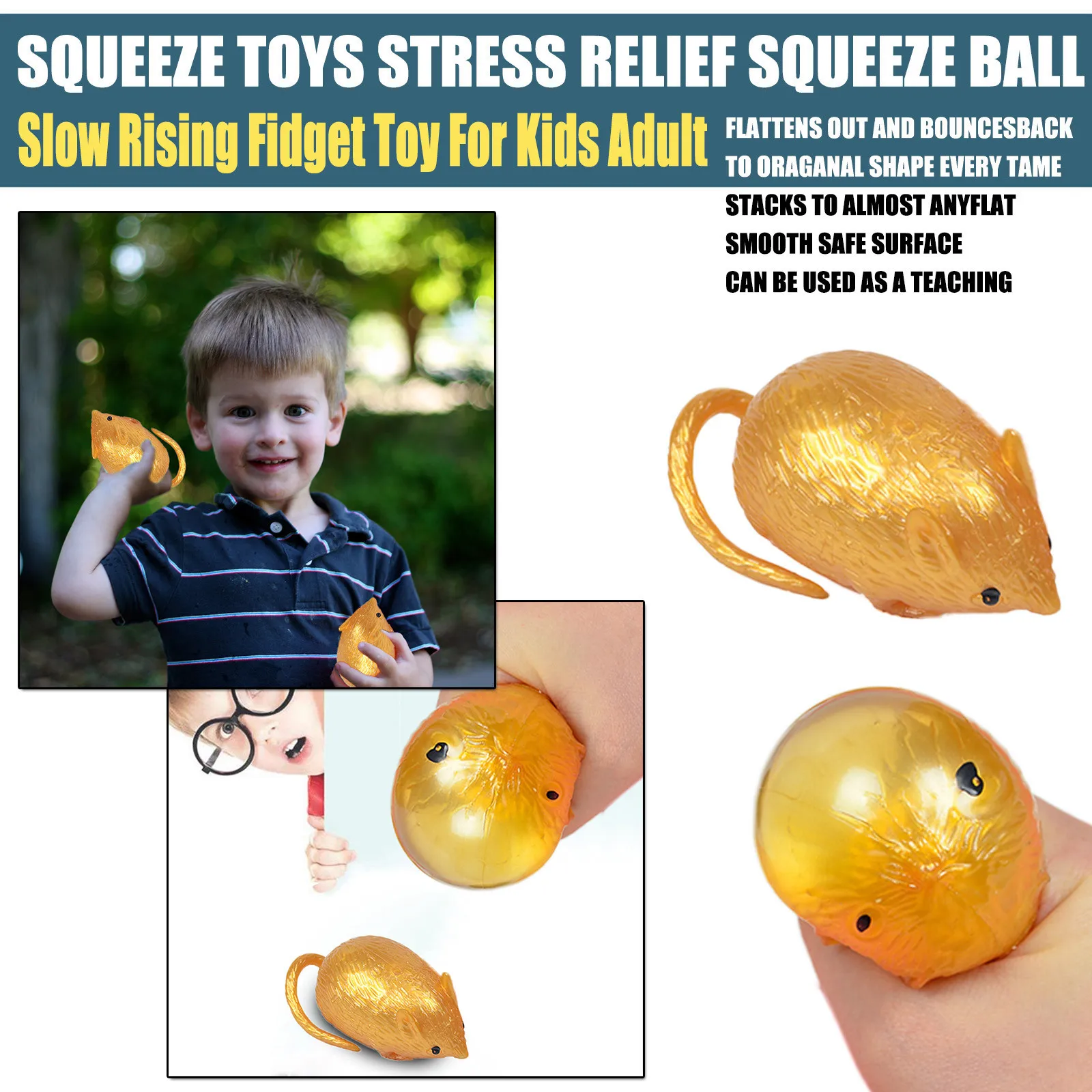 

Decompression Toy Cartoon Cute Mochi Glod Mouse Spun Slow Rising Extrusion Stress Rubber Stress Reliever Toy 25ml