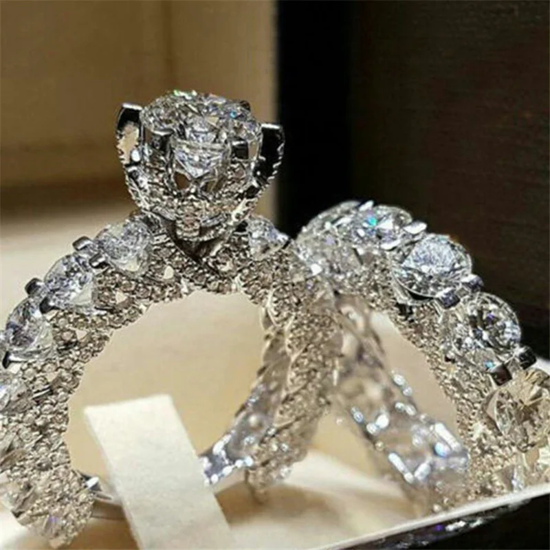 Фото Высококачественное Роскошное дизайнерское кольцо с кристаллами и зубцами 2 шт.