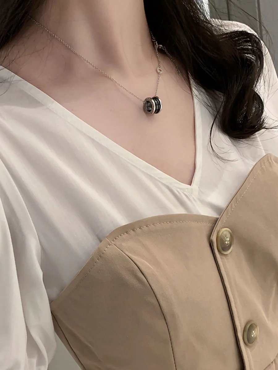 Женское платье из двух частей с пышными рукавами летние длинные корейские платья