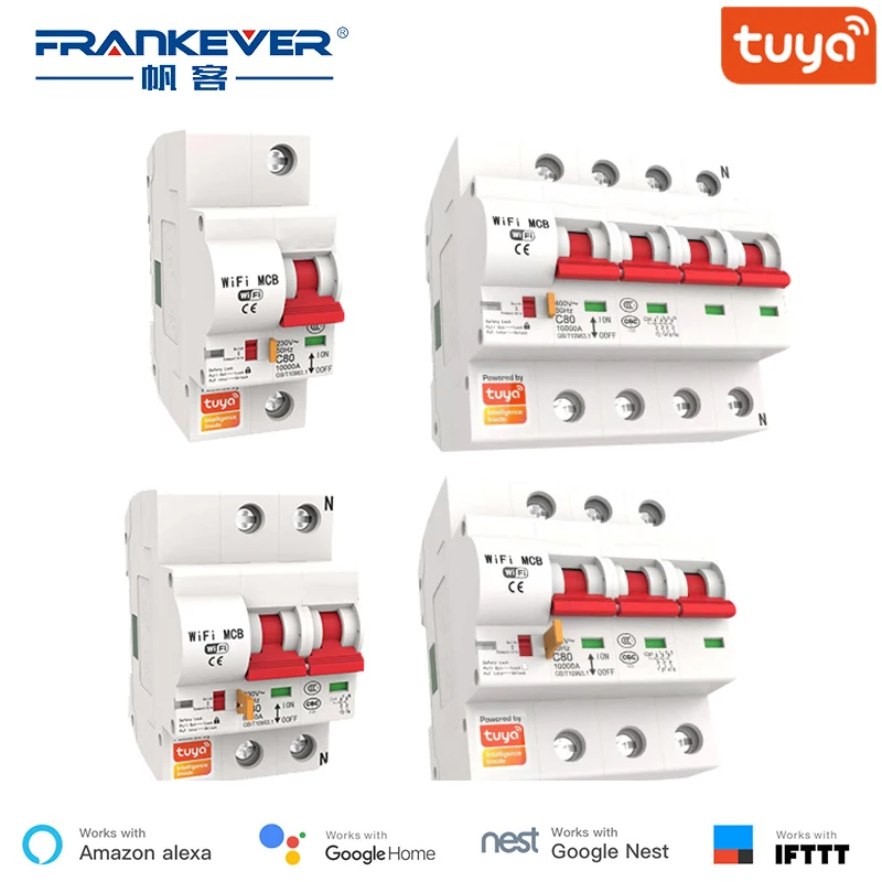 FrankEver Tuya 40A 1 P/2 P/3 P/4 P WiFi умный выключатель автоматический переключатель защита от