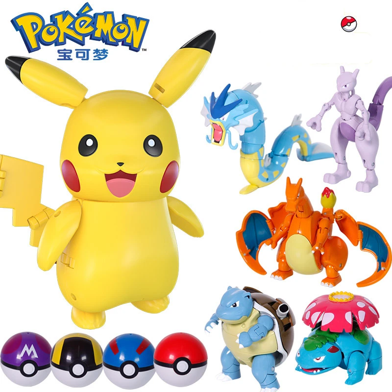

Authentic Authorized Pokemon Pikachu Eevee Fire-Breathing Dragon Magical Frog Flower Set Puzzle Deformation Toy