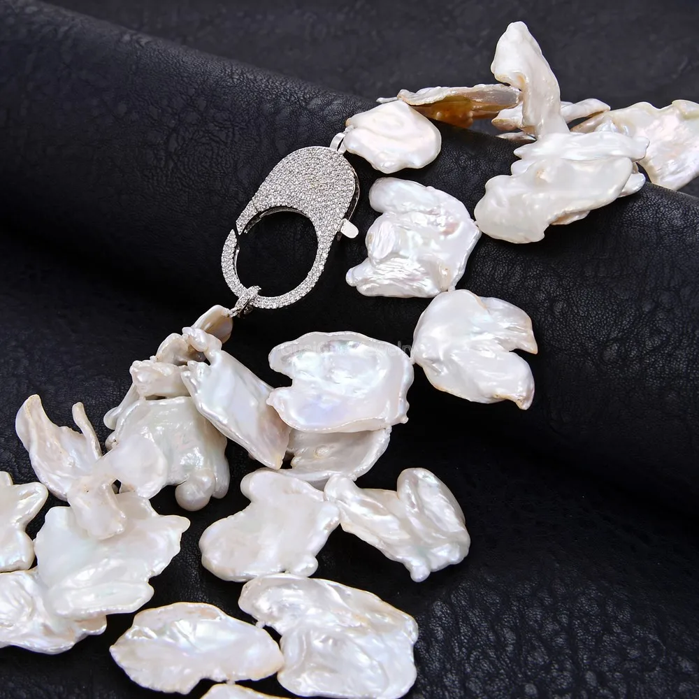 

GuaiGuai Jewelry 15x22MM 18'' White Keshi Pearl Necklace