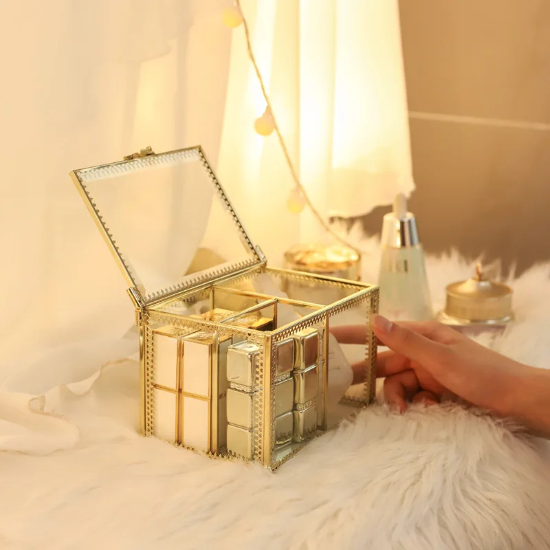 Стеклянный органайзер для косметики в золотой рамке Женский хлопковый губной